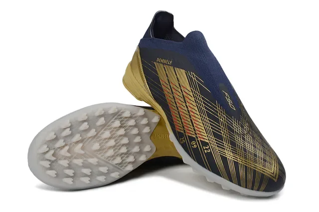 Adidas Tênis de futebol turf navy gold low-cut sock-fit upper three-stripe design 4