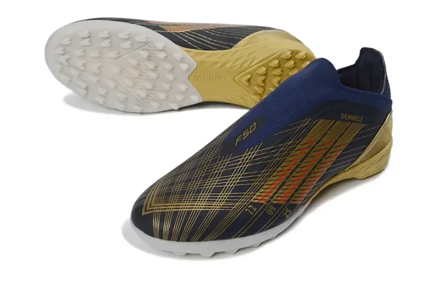 Adidas Tênis de futebol turf navy gold low-cut sock-fit upper three-stripe design 5