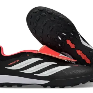 Adidas Predator Preto Vermelho Low-Cut Upper Sintético Turf Sapatos de Futebol