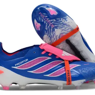 Adidas Predator Blue Pink Laceless Strap Closure Textured Three Stripes Firm-Ground Soccer Shoes