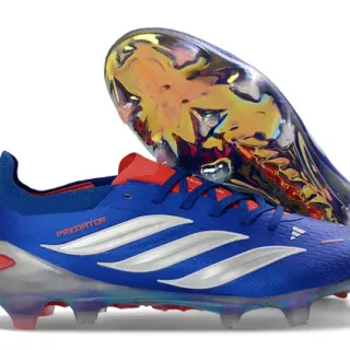 Adidas Predator Chaussures de football à empeine synthétique bleu argent trois bandes terrain ferme
