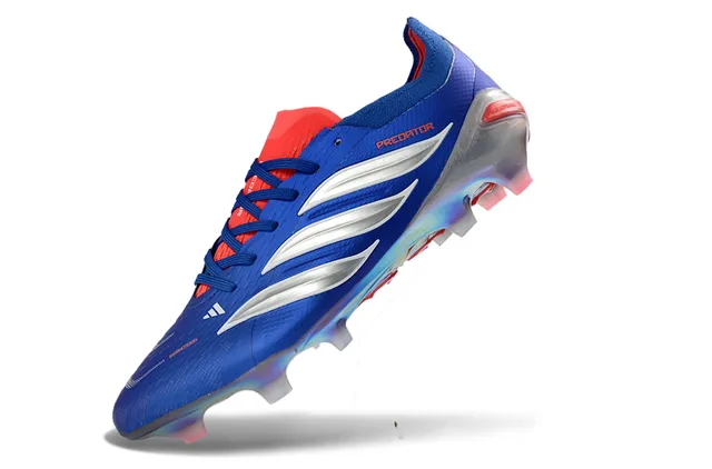 Adidas Predator Chaussures de football à empeine synthétique bleu argent trois bandes terrain ferme 3