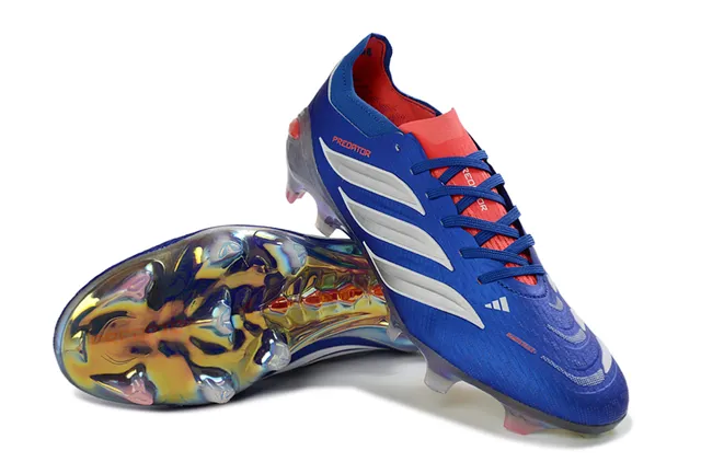 Adidas Predator Chaussures de football à empeine synthétique bleu argent trois bandes terrain ferme 4