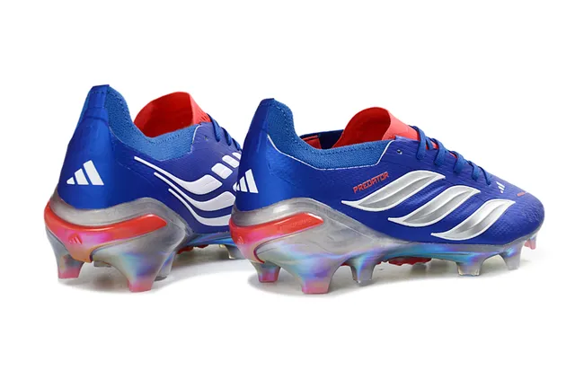 Adidas Predator Chaussures de football à empeine synthétique bleu argent trois bandes terrain ferme 5