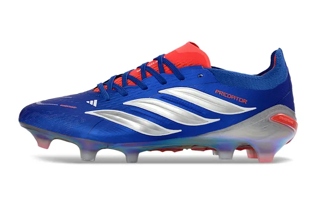 Adidas Predator Chaussures de football à empeine synthétique bleu argent trois bandes terrain ferme 7