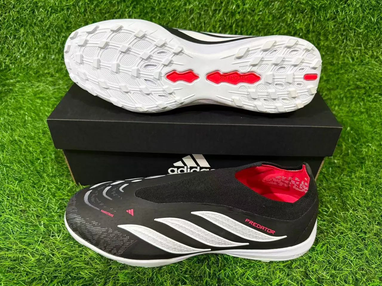 Adidas Predator Nanostrike Black White Red Artificial-Grass Soccer Shoes 7