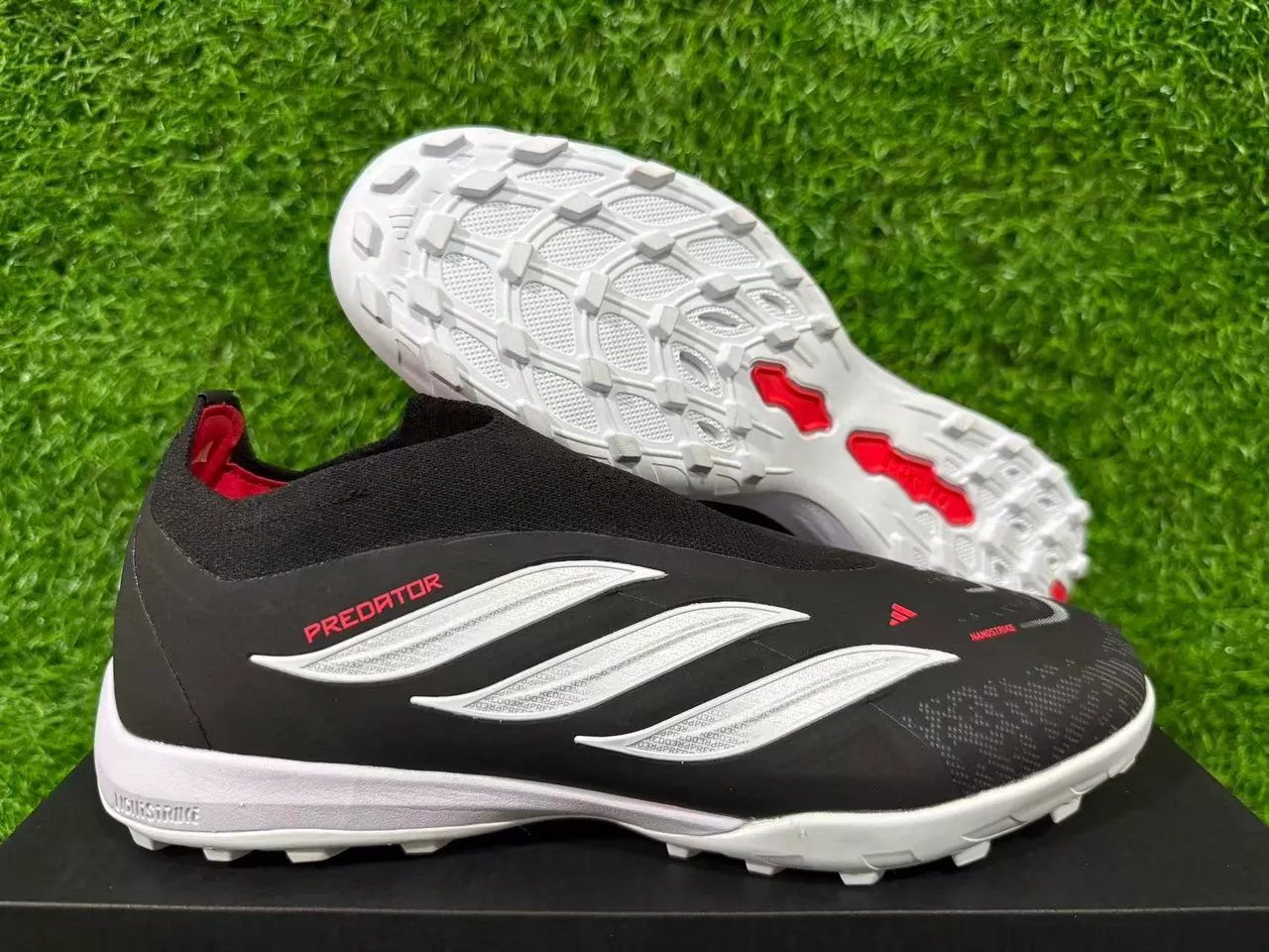 Adidas Predator Nanostrike Black White Red Artificial-Grass Soccer Shoes 9