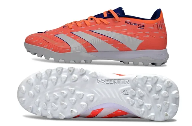Adidas Predator Orange White Low-Cut Synthetic Upper Textured Geometric Pattern Turf Soccer Shoes 6