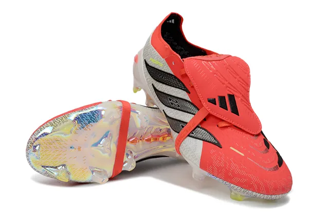 Adidas Predator Vermelho Prateado Baixo Corte Silhueta Iridescente Translucida Solado Campo Natural Calçados de Futebol 4