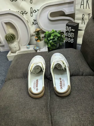 Adidas Samba Bege Marrom Mule Slip-On com Cadarço na Frente Mocassim 8