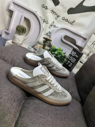 Adidas Samba Beige Mesh-Suede Open-Back Loafers 9
