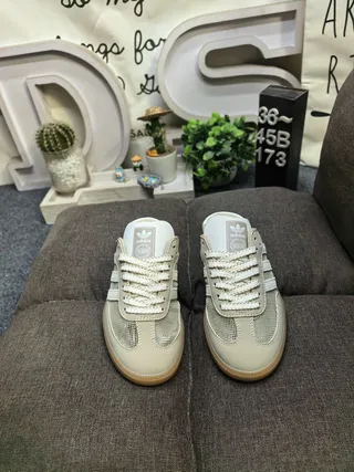 Adidas Samba Beige Mesh-Suede Open-Back Loafers 10