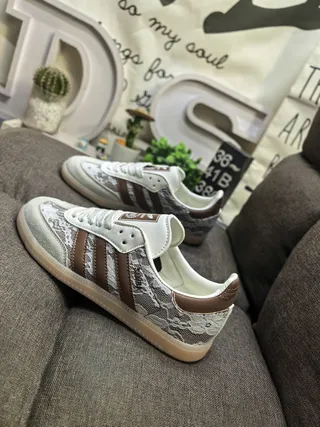 Adidas Samba Overlay de Dentelle Marron et Crème Sneakers de Style de Vie 7