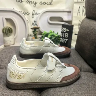 Adidas Samba OG أبيض بني ذهبي تطريز زهور أحذية رياضية أسلوب حياة