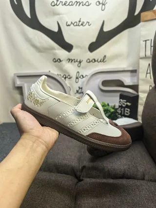Adidas Samba OG أبيض بني ذهبي تطريز زهور أحذية رياضية أسلوب حياة 5