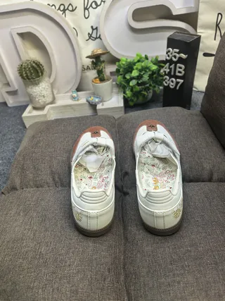Adidas Samba OG أبيض بني ذهبي تطريز زهور أحذية رياضية أسلوب حياة 8