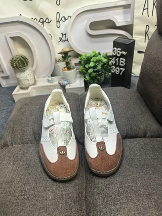Adidas Samba OG أبيض بني ذهبي تطريز زهور أحذية رياضية أسلوب حياة 10