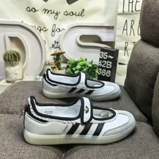 Adidas Samba أبيض وأسود بدون أربطة ماري جين سنيكرز أسلوب حياة
