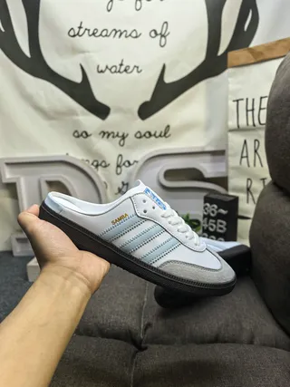 Adidas Samba White and Light Blue Loafers 5