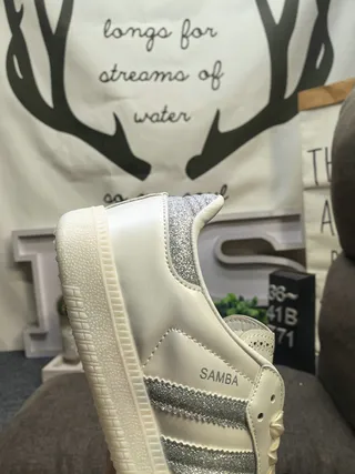 Adidas Samba White and Silver Metallic Lifestyle Sneakers 3