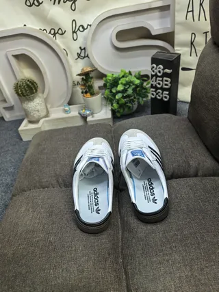 Adidas Samba White Black Slip-On Mule Three-Stripe Side Panel Loafer 8
