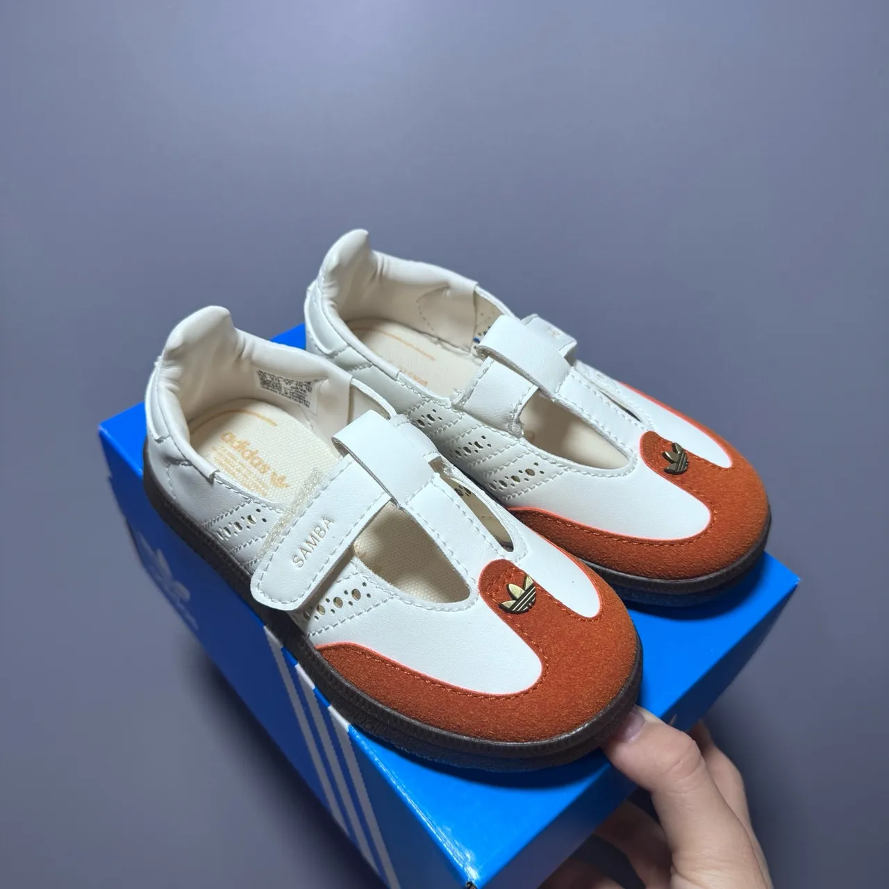 Adidas Samba White Brown T-Strap Perforated Brogue Mary Jane Shoes 7