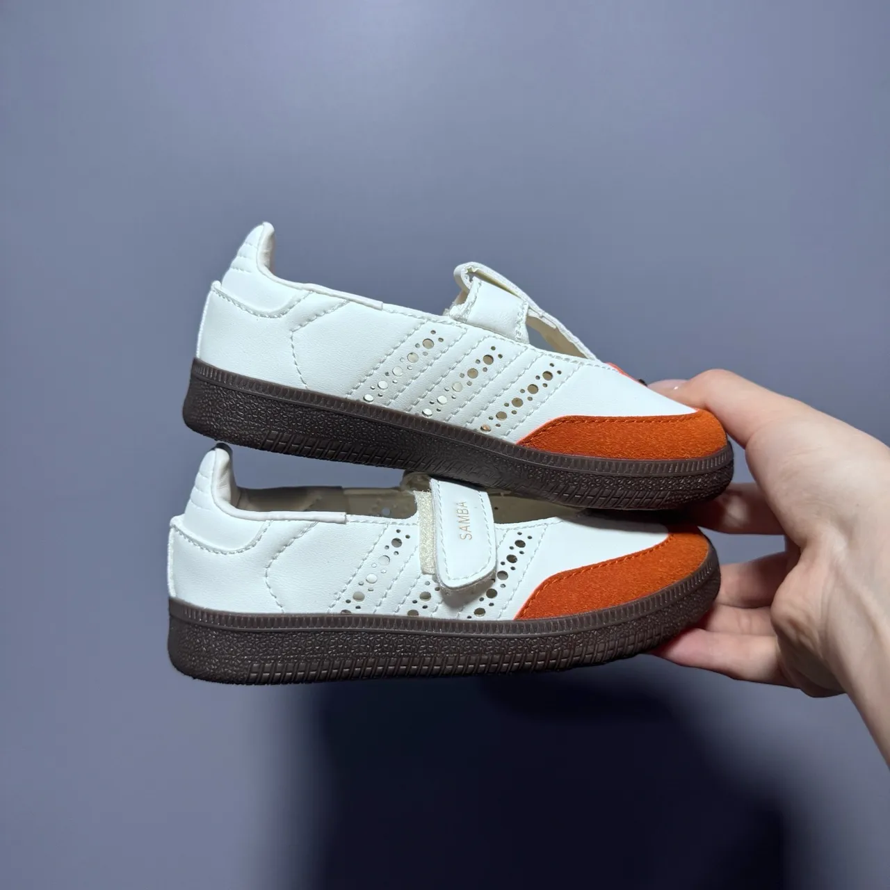 Adidas Samba White Brown T-Strap Perforated Brogue Mary Jane Shoes 8
