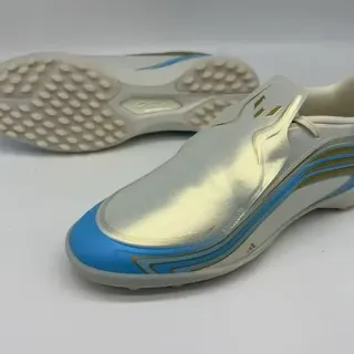 Adidas Sapatos de Futebol Turf Prata Azul Sem Cadarço Slip-On Superior Metálico