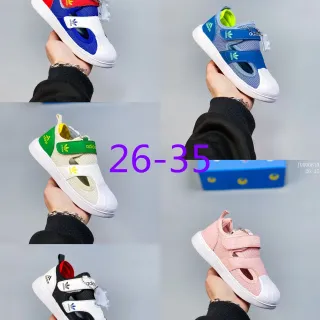 Adidas Superstar أطفال أزرق أحمر أبيض Velcro حزام نمط حياة أحذية رياضية