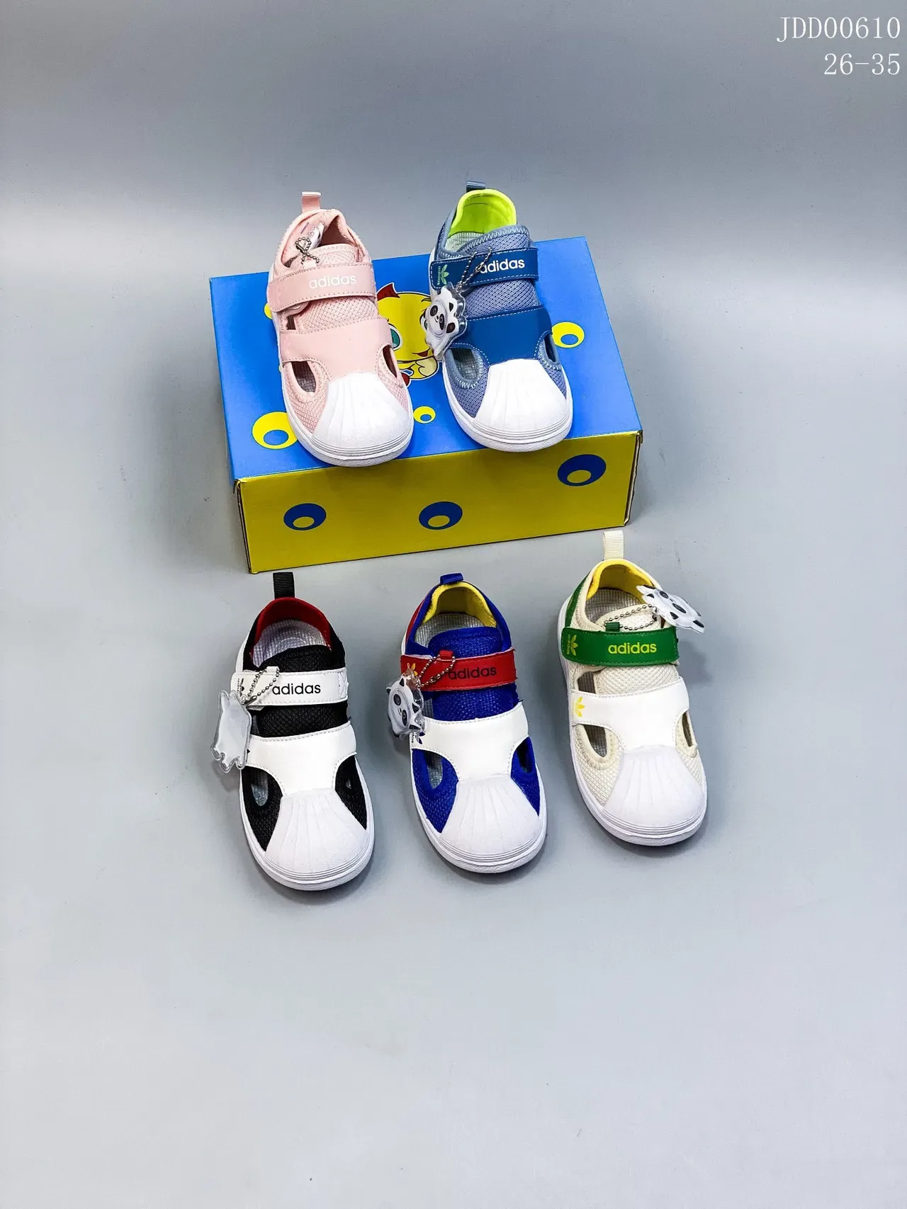 Adidas Superstar أطفال أزرق أحمر أبيض Velcro حزام نمط حياة أحذية رياضية 3