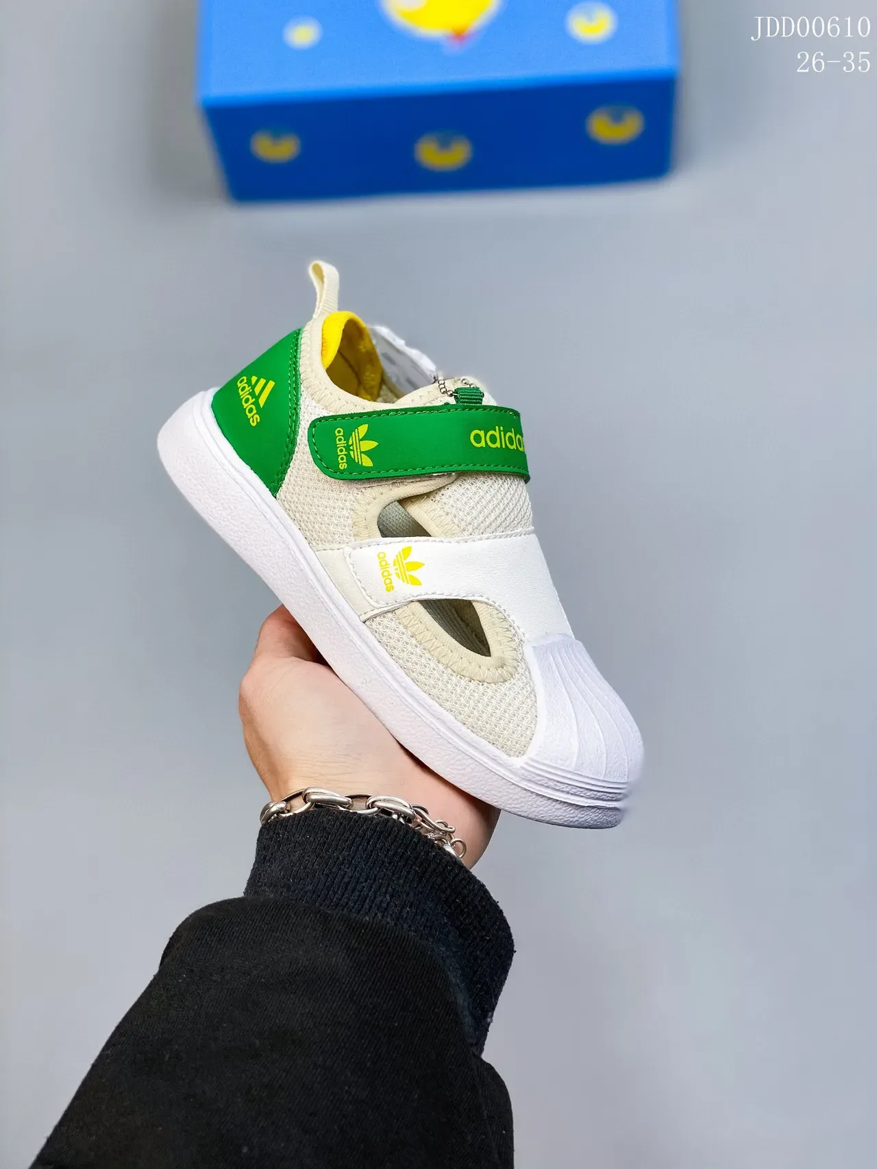 Adidas Superstar أطفال أزرق أحمر أبيض Velcro حزام نمط حياة أحذية رياضية 5