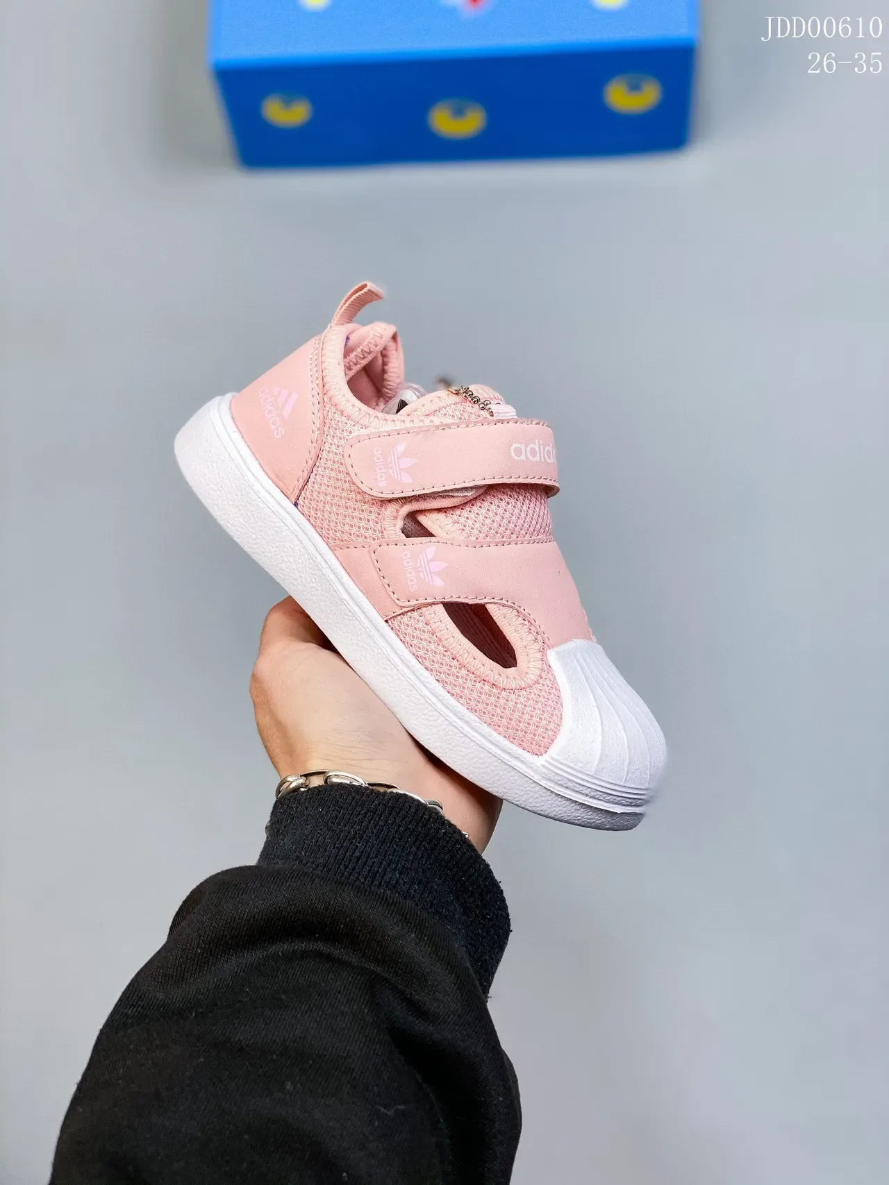 Adidas Superstar أطفال أزرق أحمر أبيض Velcro حزام نمط حياة أحذية رياضية 7