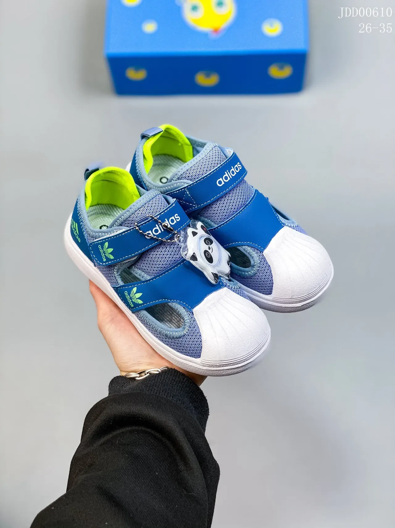 Adidas Superstar أطفال أزرق أحمر أبيض Velcro حزام نمط حياة أحذية رياضية 8