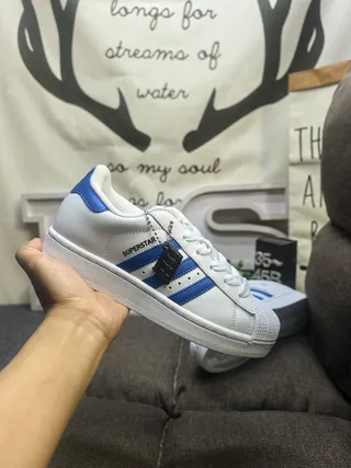 Adidas Superstar White and Blue Lifestyle Sneakers 5