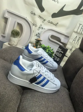 Adidas Superstar White and Blue Lifestyle Sneakers 9