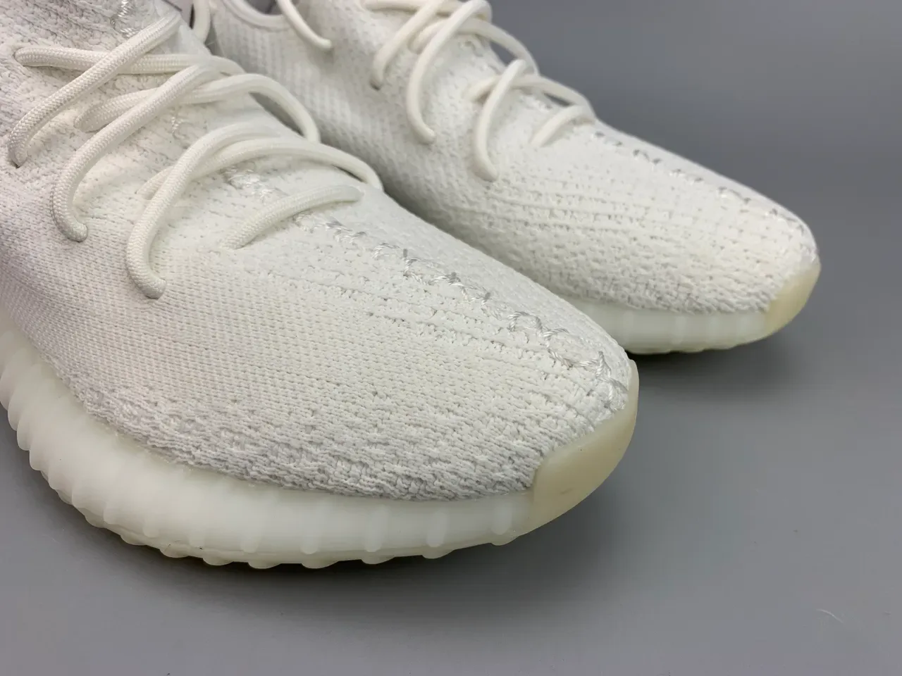 Adidas White Beige Knit Upper Ribbed Boost Sole Lifestyle Sneakers 7