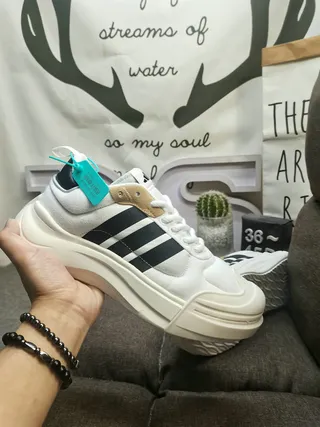 Adidas White Black Thick Sculpted Midsole Three-Stripe Side Panel Chunky Sneakers 5