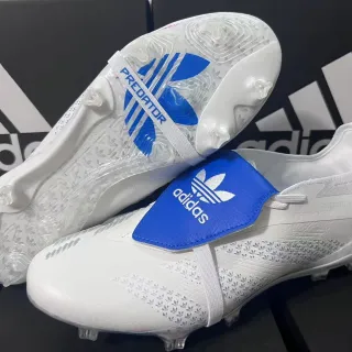 Adidas White Blue Laceless Strap Closure Translucent Heel Counter Firm-Ground Soccer Shoes