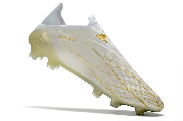 Adidas 白色金色针织鞋面金属条纹 草地足球鞋 2