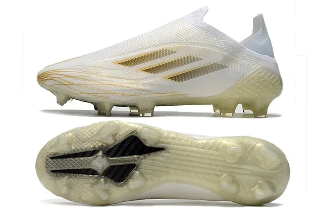 Adidas 白色金色针织鞋面金属条纹 草地足球鞋 6