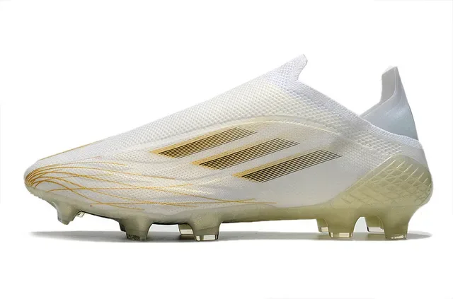 Adidas 白色金色针织鞋面金属条纹 草地足球鞋 7