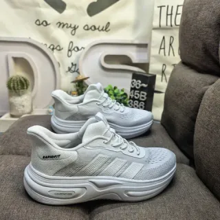 Adidas حذاء رياضي أبيض رمادي شبكي علوي لوحة جانبية ثلاث شرائط نمط حياة