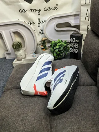 Adidas White Navy Engineered Mesh Upper Perforated Stripes Lifestyle Sneakers 6
