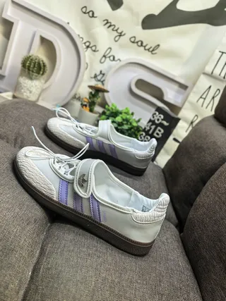 Adidas Blanc Violet Low-Top Cuir-Textile Haut Lifestyle Sneakers 7