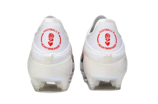 Adidas Sapatos de Futebol Brancos e Vermelhos com Upper Sintético, Gráfica de Linha Artística Rosa, Firm-Ground 4