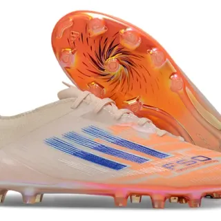 Adidas X Beige Orange Chaussures de football à upper low-cut à ajustement chaussette, plateforme translucide iridiscente sur terrain ferme