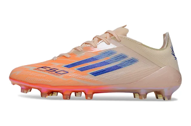 Adidas X Beige Orange Chaussures de football à upper low-cut à ajustement chaussette, plateforme translucide iridiscente sur terrain ferme 7