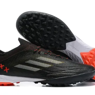 Adidas X أسود برتقالي الجزء العلوي المصنوع من النسيج الاصطناعي المقاوم للخدش تغليف ثلاث خطوط معدنية أحذية كرة القدم للعشب الاصطناعي