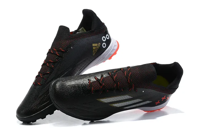 Adidas X Noir Orange Upper texturé synthétique Overlay de trois rayures métalliques Chaussures de soccer pour pelouse artificielle 2