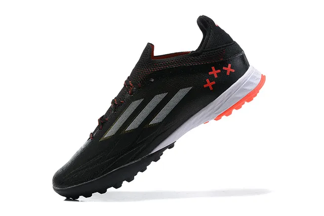 Adidas X Noir Orange Upper texturé synthétique Overlay de trois rayures métalliques Chaussures de soccer pour pelouse artificielle 4